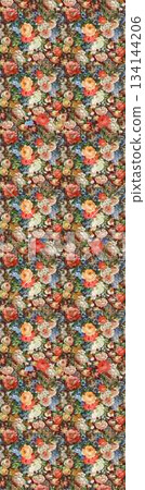 Assorted floral geometric and heart pattern panel designs in soft pastel colors 134144206