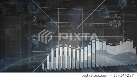 Displaying 3D bar chart highlighting numerical height labels in data dashboard with radar overlays Displaying 3D bar chart highlighting numerical height labels in data dashboard with radar overlays 134144257