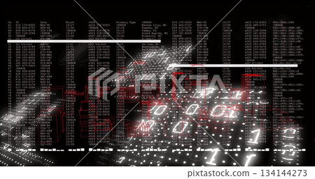 Displaying grid showing log errors at digital control hub, with glowing digits, luminous points 134144273