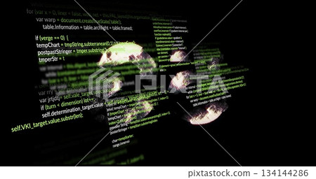 Displaying green and yellow code overlaying rat silhouettes in dark background, cybersecurity theme Displaying green and yellow code overlaying rat silhouettes in dark background, cybersecurity theme 134144286