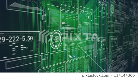 Streaming numeric readouts on translucent panels in virtual control interface, with gauges 134144300