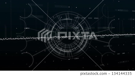 Showing concentric data visualization interface on digital display, with waveform, numeric labels 134144335