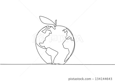Creative single line drawing illustration showing an apple shaped like a globe with a leaf, symbolizing World Food Safety Day, promoting health, nutrition, and safe food in a global nature concept. Creative single line drawing illustration showing an apple shaped like a globe with a leaf, symbolizing World Food Safety Day, promoting health, nutrition, and safe food in a global nature concept. 134144643