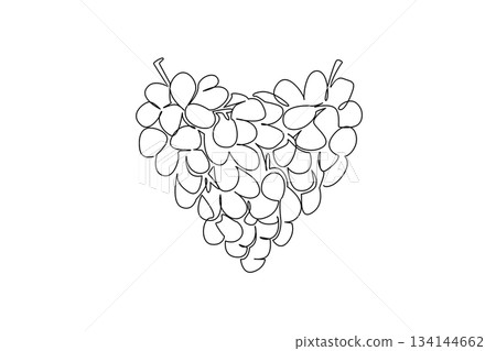 Single line drawing of grapes shaped into a heart, symbolizing healthy nutrition and food safety concept for World Food Safety Day, celebrating clean, safe, and sustainable diet globally. Single line drawing of grapes shaped into a heart, symbolizing healthy nutrition and food safety concept for World Food Safety Day, celebrating clean, safe, and sustainable diet globally. 134144662