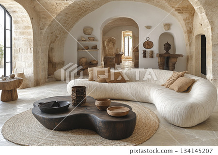 Modern living room interior with elegant minimalist design. 134145207