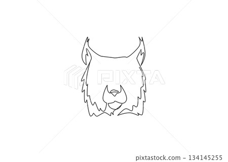One line drawing of a lynx face, shows its tufted ears and wild features for International Lynx Day, representing the animal concept and raising awareness for wildlife conservation and protection 134145255
