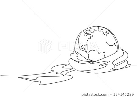 A continuous line drawing of the Earth wrapped in knitted fabric, symbolizing unity and sustainability. Created for Worldwide Knit in Public Day with a global craft and creativity concept. 134145289