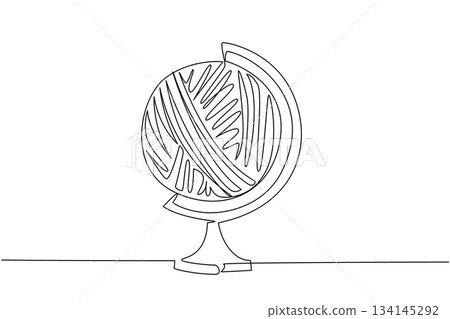 Creative continuous line drawing showing a globe designed as a yarn ball on a stand, symbolizing knitting across cultures for Worldwide Knit in Public Day, craft and community. Creative continuous line drawing showing a globe designed as a yarn ball on a stand, symbolizing knitting across cultures for Worldwide Knit in Public Day, craft and community. 134145292