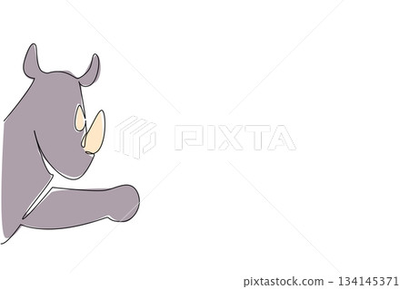 Powerful rhino in continuous line drawing style waves behind a wall, symbolizing strength and conservation awareness. This nature concept design is created for World Rhino Day theme. Powerful rhino in continuous line drawing style waves behind a wall, symbolizing strength and conservation awareness. This nature concept design is created for World Rhino Day theme. 134145371