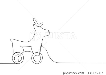 Elegant continuous line drawing of a deer toy on wheels, symbolizing grace and nature. Nature concept with International Forest Day theme in child-friendly style. Elegant continuous line drawing of a deer toy on wheels, symbolizing grace and nature. Nature concept with International Forest Day theme in child-friendly style. 134145414