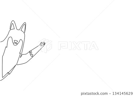 One line drawing of a fox waving behind the wall, presented with a nature concept and forest theme, symbolizing World Wildlife Day in sleek minimalist vector artwork that feels playful and creative. One line drawing of a fox waving behind the wall, presented with a nature concept and forest theme, symbolizing World Wildlife Day in sleek minimalist vector artwork that feels playful and creative. 134145629