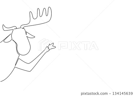 Single line drawing shows a moose waving behind leg a wall, designed as a creative nature concept for International Wildlife Day, symbolizing wilderness and animal beauty in art style. 134145639