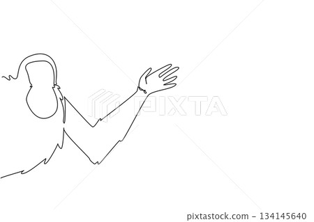 Single line drawing of an orangutan waving from behind the wall, emphasizing conservation awareness. This design concept celebrates International Orangutan Day as part of nature theme. Single line drawing of an orangutan waving from behind the wall, emphasizing conservation awareness. This design concept celebrates International Orangutan Day as part of nature theme. 134145640