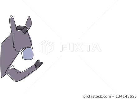Continuous line drawing features a donkey waving its hoof playfully behind a wall, created as an animal concept design for International Donkey Day in minimalist illustration style. Continuous line drawing features a donkey waving its hoof playfully behind a wall, created as an animal concept design for International Donkey Day in minimalist illustration style. 134145653