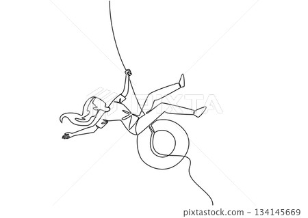 Single line drawing of a young woman swinging on a rubber tire, capturing playful energy and carefree joy, created as a lifestyle concept for National Making Life Beautiful Day. Single line drawing of a young woman swinging on a rubber tire, capturing playful energy and carefree joy, created as a lifestyle concept for National Making Life Beautiful Day. 134145669