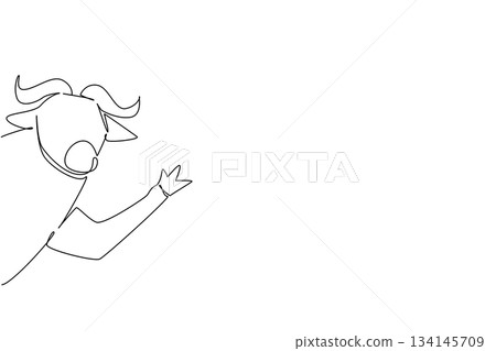One line drawing artwork portrays a buffalo waving leg behind a wall, as a symbolic design concept for International Buffalo Day, reflecting wildlife appreciation and creative minimalist art. One line drawing artwork portrays a buffalo waving leg behind a wall, as a symbolic design concept for International Buffalo Day, reflecting wildlife appreciation and creative minimalist art. 134145709