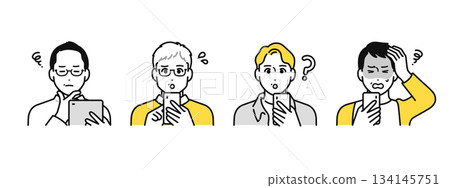 一群中年男性遇到智慧型手機故障的圖標 134145751