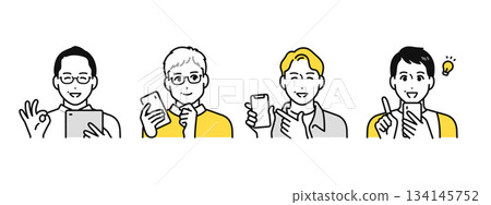 A set of smartphone icons for middle-aged men who smile through digital technology A set of smartphone icons for middle-aged men who smile through digital technology 134145752
