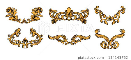 Baroque corner flourish ornaments in vintage style 134145762