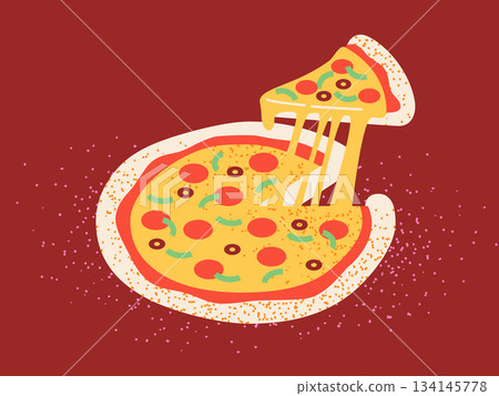 披薩插圖：拉絲起司披薩 134145778