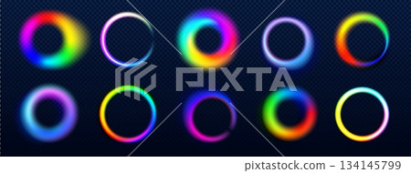 Rainbow neon rings set with glowing light effect Rainbow neon rings set with glowing light effect 134145799