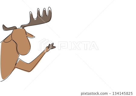 Single line drawing of a moose waving its leg behind a wall, reflecting northern wildlife in a nature concept, designed with the theme of World Wildlife Conservation Day awareness. 134145825
