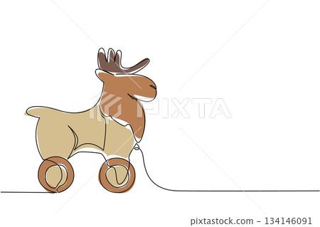 Moose wooden wheeled toy depicted in continuous line drawing style, highlighting a nature concept with minimalist charm. Perfect for children toys, wildlife art, and creative animal themed design. Moose wooden wheeled toy depicted in continuous line drawing style, highlighting a nature concept with minimalist charm. Perfect for children toys, wildlife art, and creative animal themed design. 134146091