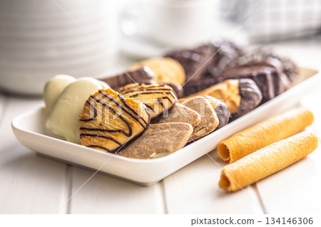 Christmas sweet and cookies on white table. Christmas sweet and cookies on white table. 134146306