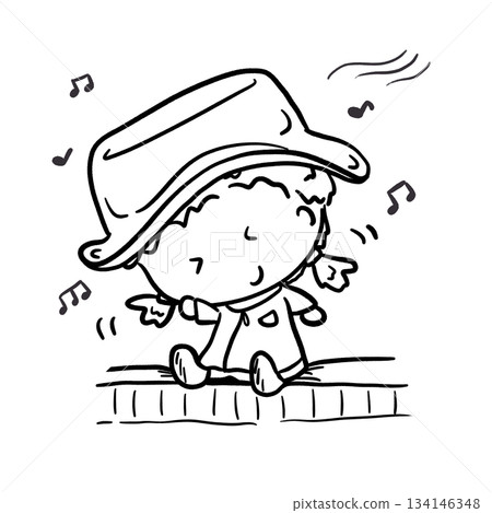 Little girl waving with music cartoon outline illustration Little girl waving with music cartoon outline illustration 134146348