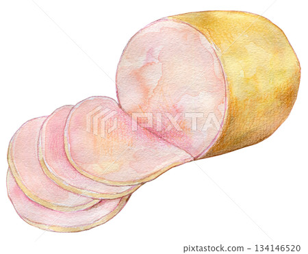 水彩插畫，手繪插畫，加工食品，火腿培根 134146520