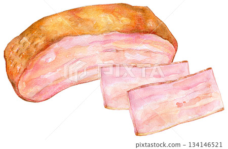 Watercolor illustration, hand-drawn illustration, processed food, ham and bacon 134146521