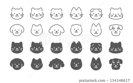 各種類型的狗和貓圖示集 134146617