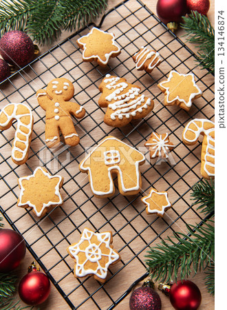 Christmas gingerbread cookies decorating festive holiday dessert Christmas gingerbread cookies decorating festive holiday dessert 134146874