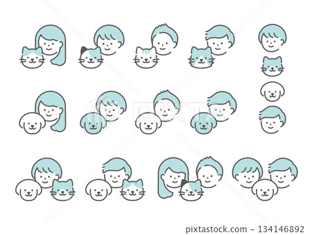 主人和寵物簡單的圖示集 134146892