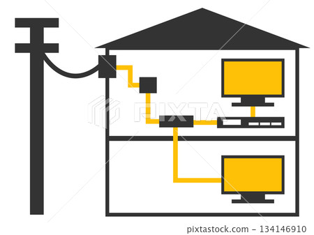 Simple cable TV image of a cable in the home Simple cable TV image of a cable in the home 134146910