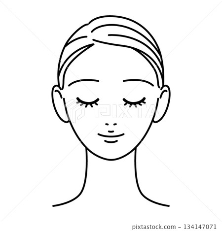 Woman with closed eyes, line drawing, beauty, skin care 134147071