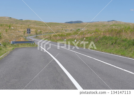 Akiyoshidai and Akiyoshidai Karst Road with dead grass in spring 2025 134147113