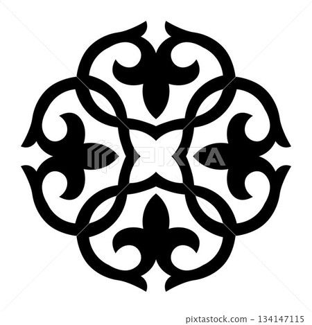 Oriental pattern with arabesques and floral elements. Traditional ornament. Beautiful vintage ethnic arabesques. EPS. Suitable for round surfaces, home decor, textiles, embroidery, medallion, plate Oriental pattern with arabesques and floral elements. Traditional ornament. Beautiful vintage ethnic arabesques. EPS. Suitable for round surfaces, home decor, textiles, embroidery, medallion, plate 134147115
