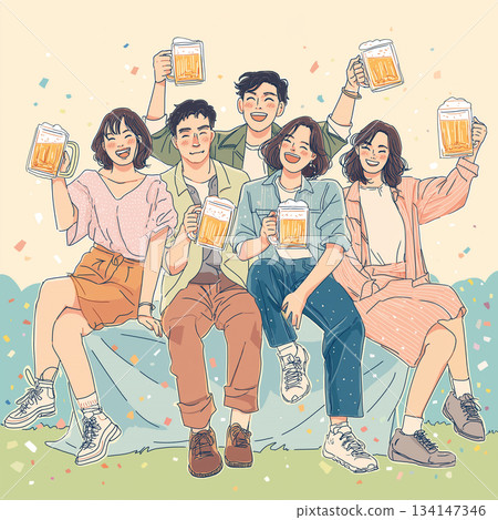 一群男女舉杯暢飲的輕鬆聚會場景 | 啤酒、酒杯、笑容、聚會、朋友、工作場所、新年 一群男女舉杯暢飲的輕鬆聚會場景 | 啤酒、酒杯、笑容、聚會、朋友、工作場所、新年 134147346