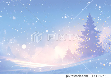 一幅描繪靜謐冬日森林、雪花飄落的插圖 一幅描繪靜謐冬日森林、雪花飄落的插圖 134147489