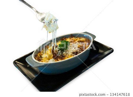 Top view of Lasagna, focus selective 134147618
