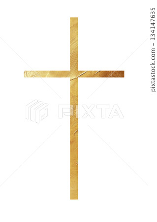 Classic Christian golden cross, strong vertical and horizontal bars, symbolizing faith, eternity, divinity, graphic for religious design projects, church materials, greeting cards, Easter art. Classic Christian golden cross, strong vertical and horizontal bars, symbolizing faith, eternity, divinity, graphic for religious design projects, church materials, greeting cards, Easter art. 134147635