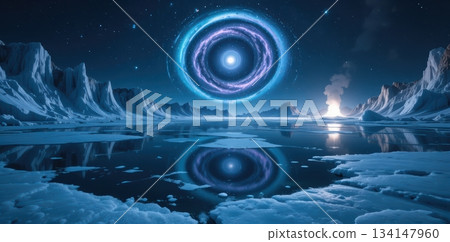 Mysterious Cosmic Portal Reflected on a Frozen Water Surface 134147960