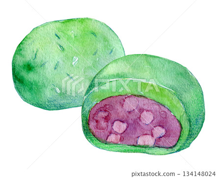 Watercolor illustration, hand-drawn illustration, mugwort rice cake 134148024