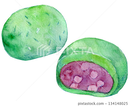 Watercolor illustration, hand-drawn illustration, mugwort rice cake 134148025