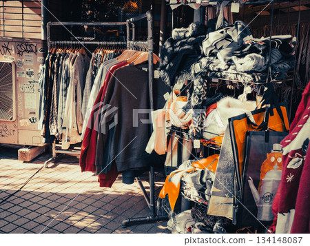 Image of a wagon sale at a second-hand clothing store Image of a wagon sale at a second-hand clothing store 134148087