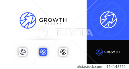 Arrow Up Logo Concept Progress Growth Grow Icon, Blue Circle Line Modern Logotype for Tech Digital Business. Abstract Minimal Forward Arrow Symbol for Investment, Finance, Technology. Vector Logos Arrow Up Logo Concept Progress Growth Grow Icon, Blue Circle Line Modern Logotype for Tech Digital Business. Abstract Minimal Forward Arrow Symbol for Investment, Finance, Technology. Vector Logos 134148331