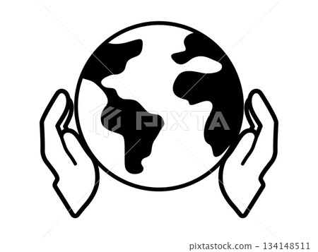 Environmental protection icon with hands holding the earth, monotone Environmental protection icon with hands holding the earth, monotone 134148511