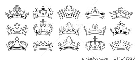 Crown symbols line art set royal luxury crown icon heraldry diverse crowns designs elements vector 134148529