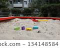 Sandbox with various outdoor toys. Sandbox for children's games. Summer concept. 134148584